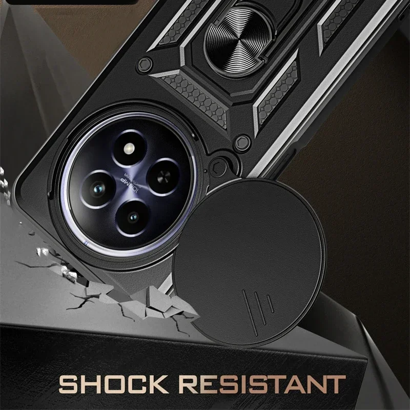 Funda de teléfono de silicona Armor para Realme 14, 12x13, Pro Plus, 5G, 4G, protección completa de lentes con anillo, funda con soporte magnético