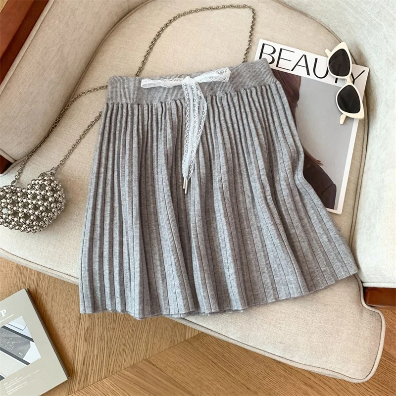 Frauen Rock Solide Einfache Elegante Kurzen Rock Beige Grau A-Line Hohe Taille Koreanische Sexy Mini Rock Plissee Herbst Winter