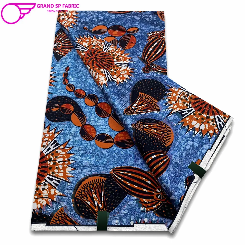 Grand Super Fabric 100% Cotton African Wax Fabric High Quality Wax Print Ankara Fabric For Sewing 6yards Women Fabric FF-89