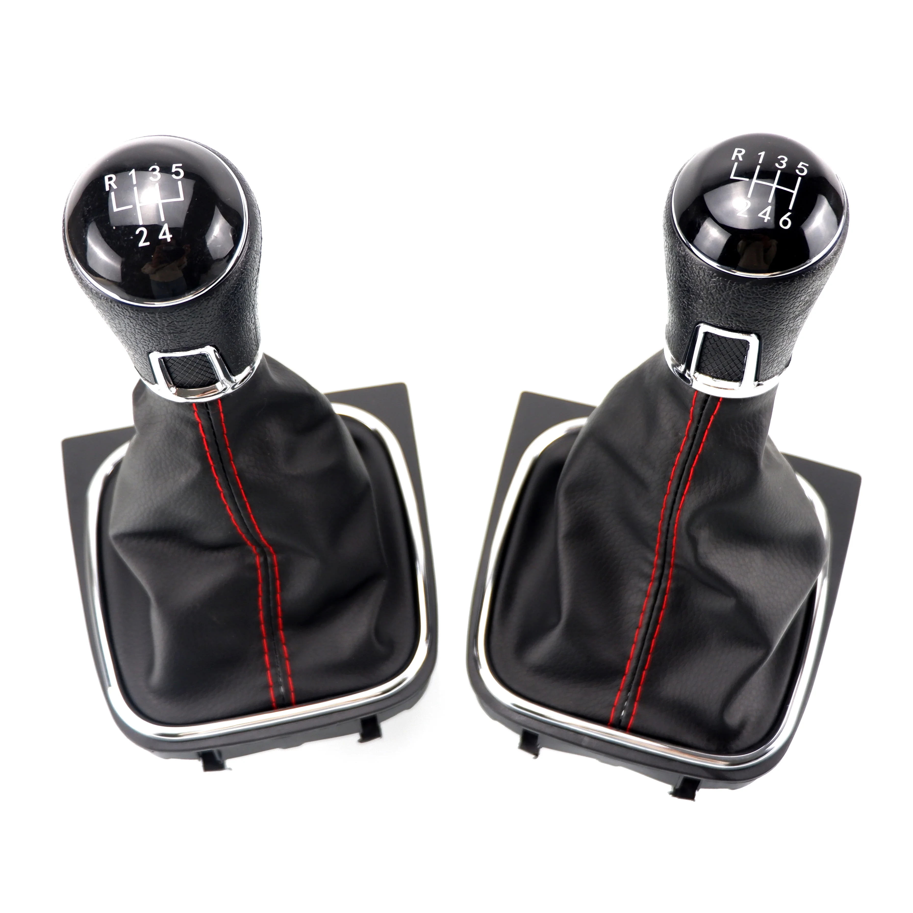 5 / 6 Speed Gear Shift Knob Lever & Boot Gaitor Black Leather Set For VW Golf 5 6 Jetta V VI Scirocco