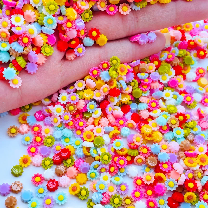 100Pcs New 6mm Cute Mixed Mini Flower Flat Back Resin Cabochons Scrapbooking DIY Jewelry Craft Decoration Accessorie J58