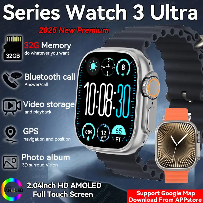 

2025 GPS-навигация 32G Память MP3/4-плеер NFC Смарт-часы Мужская TWS-гарнитура 2,01-дюймовый экран BT Call Смарт-часы для IOS Android
