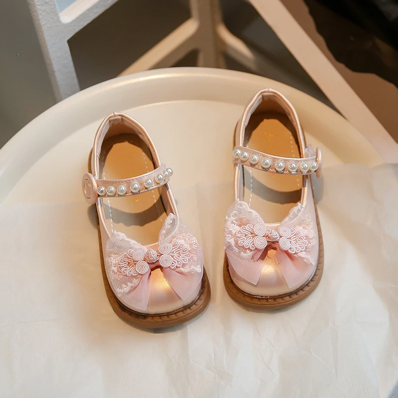 Sepatu Princess untuk anak perempuan, sepatu Loafer kulit PU bermanik sol lunak antiselip musim semi musim gugur 2024 ukuran 23-34