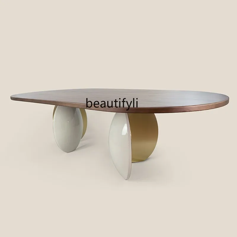 

Italian minimalist solid wood coffee table Nordic stainless steel tea table Modern minimalist creative designer coffee table