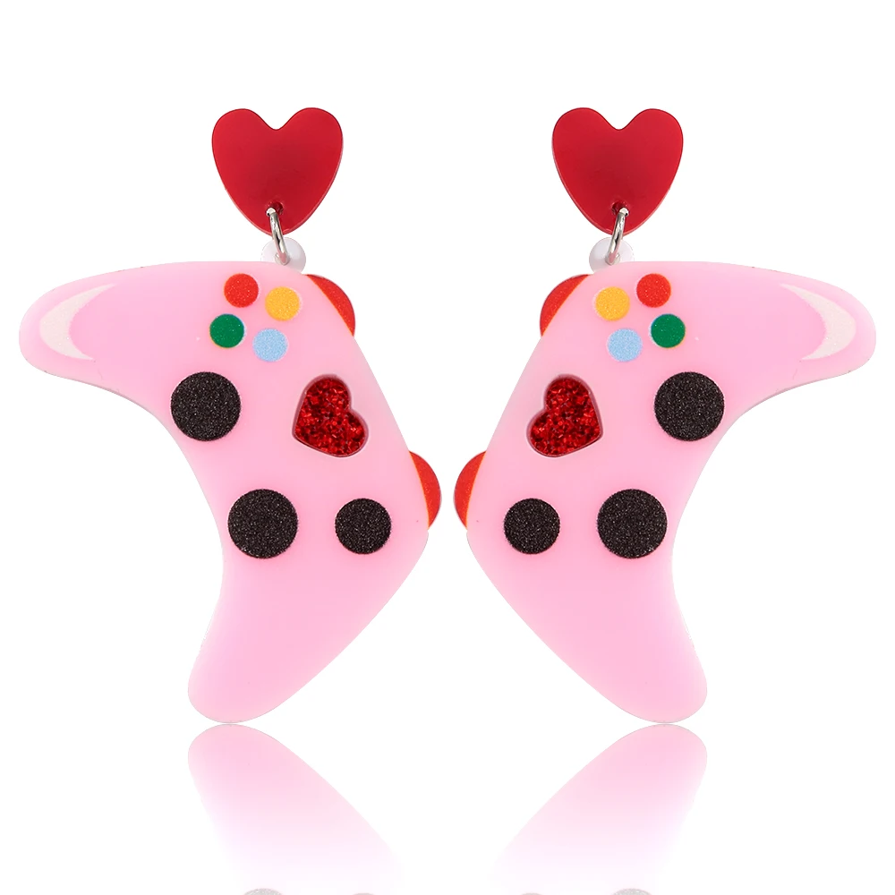 Creative Pink Game Console Handle Acrylic Drop Earrings for Women Vintage Cute Love Resin Pendant Earring Funny Jewelry Gifts