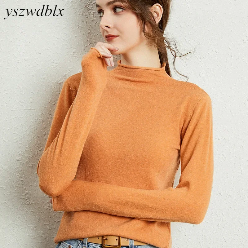 

Женский свитер YSZWDBLX, осенне-зимние однотонные облегающие вязаные пуловеры с ложным воротником, кашемировая нижняя рубашка, Повседневные базовые джемперы