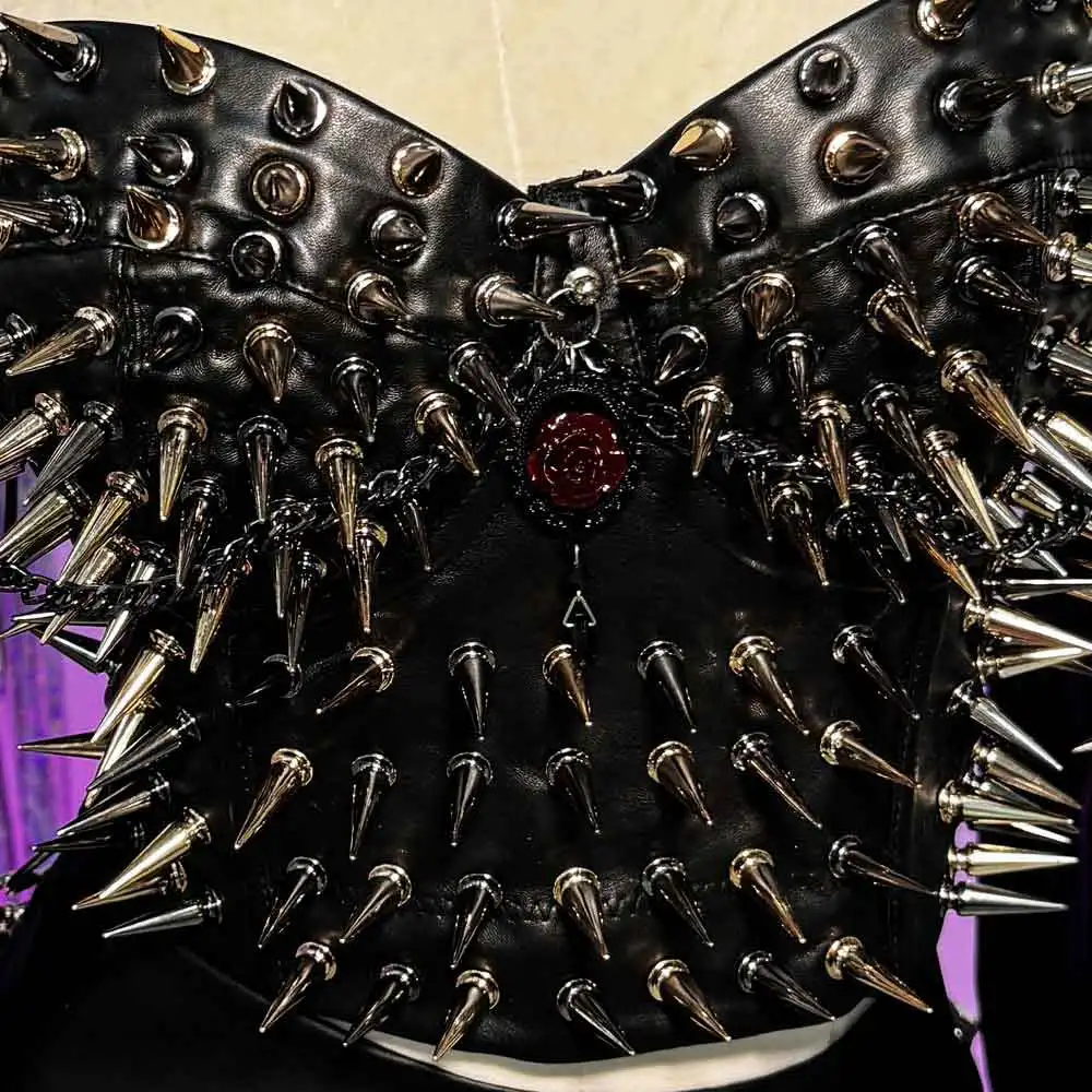 เสื้อท็อปหนัง PU แขนยาวสไตล์กรันจ์ ชิค แต่งหมุด สไตล์อีโม ย2เค ย้อนยุค แฟชั่นโกธิค พังก์ร็อก ฮาราจูกุ อีเกิลส์ กอธิค