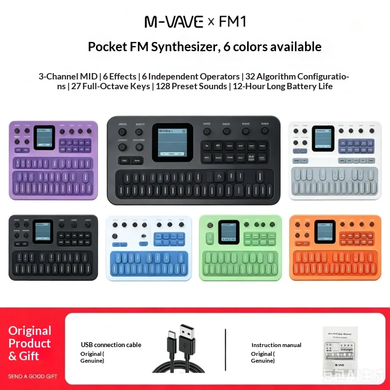 M VAVE FM1 Pocket FM Synthesizer 6 Operator 32 Algorithm 12 Voice Polyphony 27 Key Portable MIDI Keyboard Effects Processor