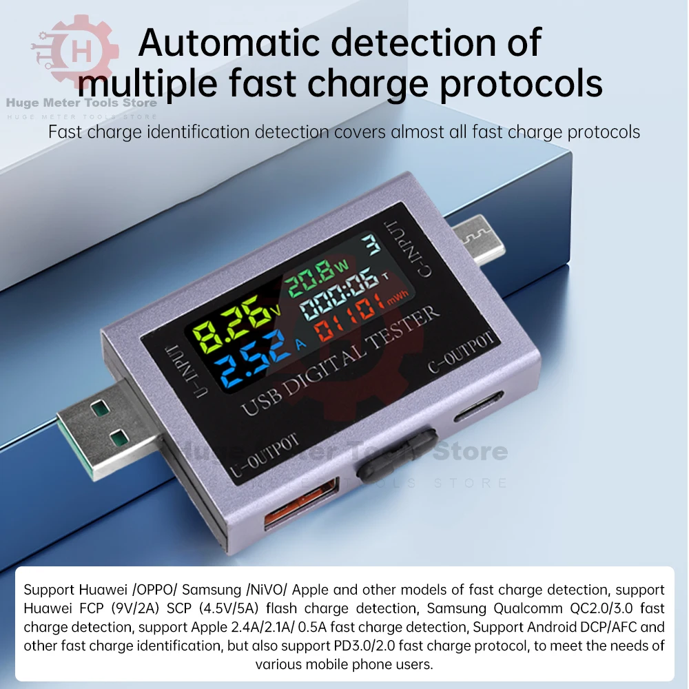 USB+Type-C Multi-function Digital Display DC Voltage Ammeter Power Meter DC 4.5~50V Voltmeter Ammeter Charger Capacity Tester