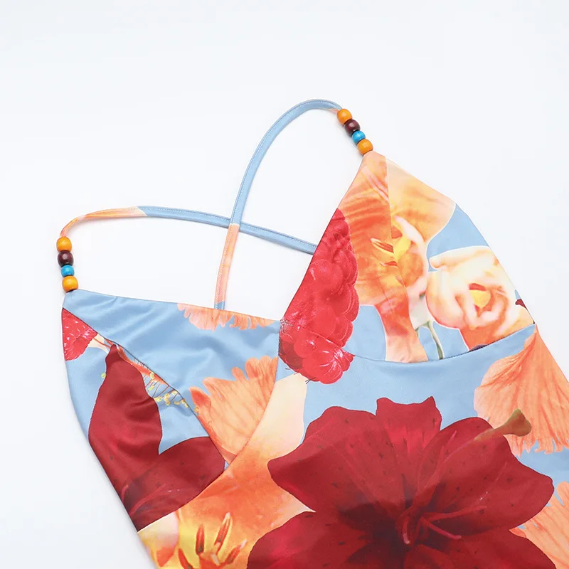 Monos De Mujer Elegante En Oferta Abito da donna con stampa floreale Cami senza maniche con cinturino per spaghetti con scollo a V sul retro Abito lungo sottile incrociato