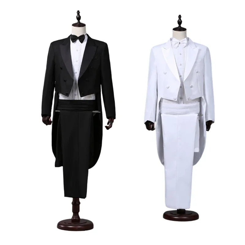 Men\'s Tailcoat Classic Modern White and Black Basic Style Mens Suit with Tailcoat Singer Magician Stage Jacket Outfits