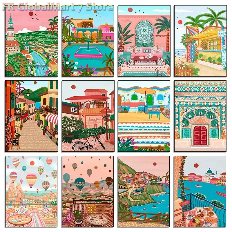 Diamond Painting 1PC frameless decorative art print,Nordic Morocco Marrakech Cappadocia India Gate Travel City Poster Landscap