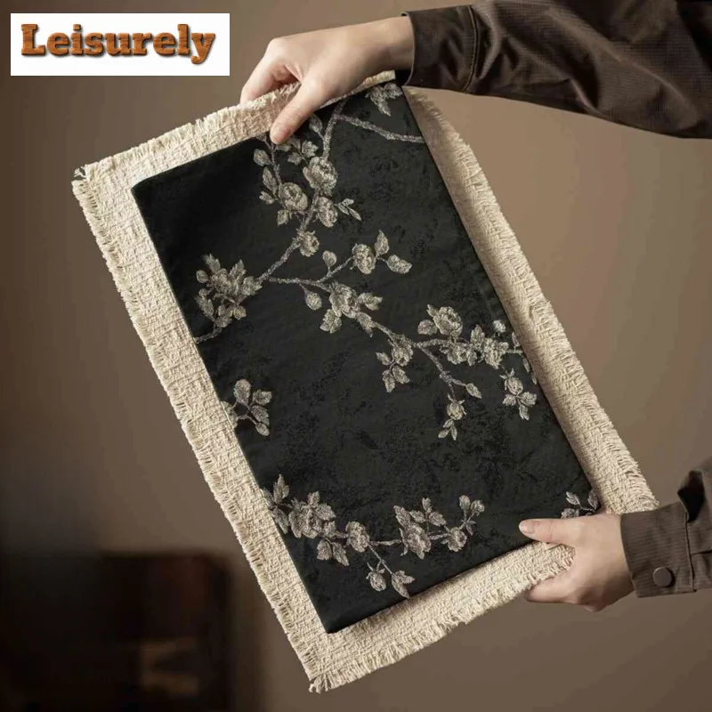 

Embroidered Brocade Double-sided Tea Table Mats Ancient Tea Flag Drink Coaster Dinner Table Cloth Mat Chinese Tea Set Decoration