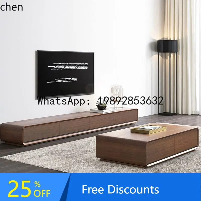 Solid Wood TV Cabinet Minimalist Base Cabinet Walnut Color Narrow Floor Standing Cabinet