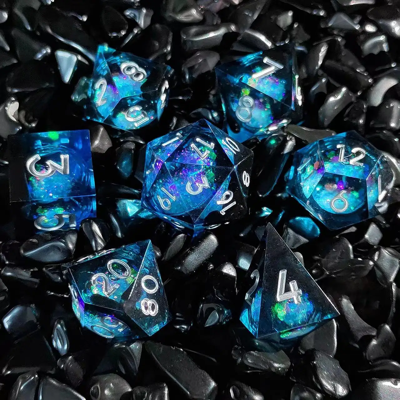 7pcs resin quicksand mixed color dice polyhedron set clear board card game supplies leisure table entertainment toys Play gifts