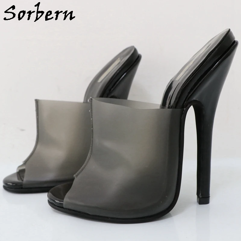 Sorbern 14Cm pantofole traslucide in PVC donna tacchi a spillo tacchi alti punta tonda muli aperti diapositive scarpe estive Slip On colori