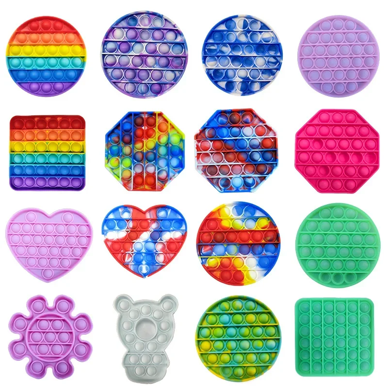 Jouet Pop Fidget Reliver Stress, arc-en-ciel, bulle de poussée, jouets anti-Stress pour adultes et enfants, jouet à fossettes simples pour soulager l'autisme
