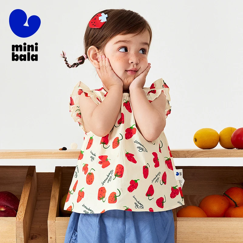 

Mini Bala Short Sleeve Shirt Girls Baby Cotton Sweet Breathable Skin-Friendly Summer Casual Top