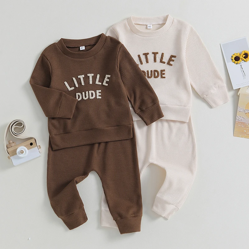 2023-06-06 Lioraitiin 0-5Years Toddler Boys 2PCS Fall Pants Sets Long Sleeve Letter Print Tops and Drawstring Pants Sets