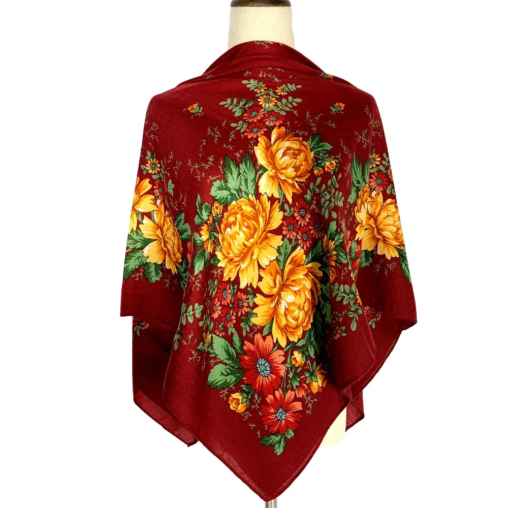 

Russian Style Floral Print Square Scarf Women Luxury Flower Printed Shawls and Wraps Lady Bandana Travel Sunshade Shawl Bufanda