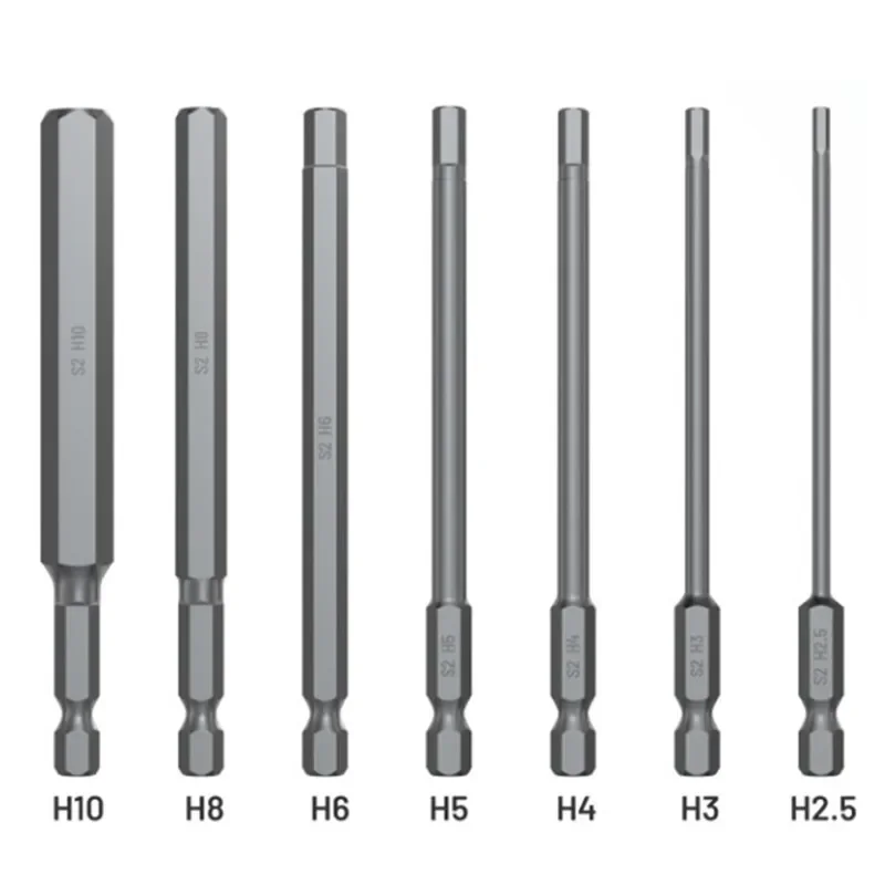 50/100mm H1.5-H10 S2 Steel Metric Hex Head Allen Wrench Drill Bit Set 1/4\