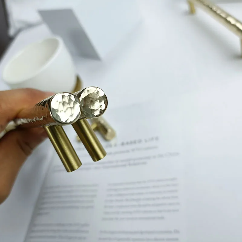 Brass Cabinet Handles Hammered Wardrobe Knobs Drawer Pulls American/Nordic Furniture Hardware Light Brass Gold