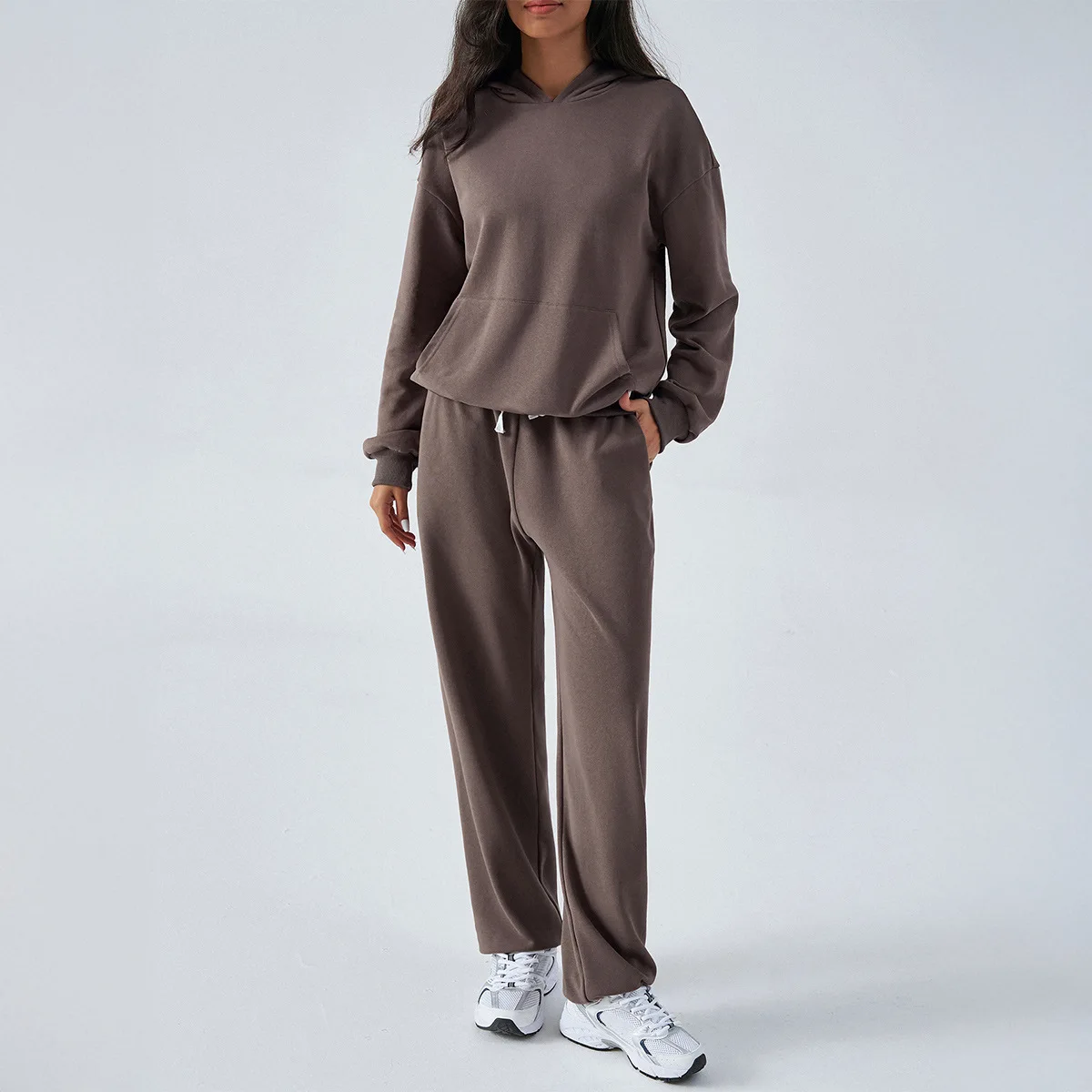 2025 Autumn and Winter Leisure and N Sports Style Hooded Sweater Slim Lace-up Trousers Suit Women Ensemble Femme 2 Pièces