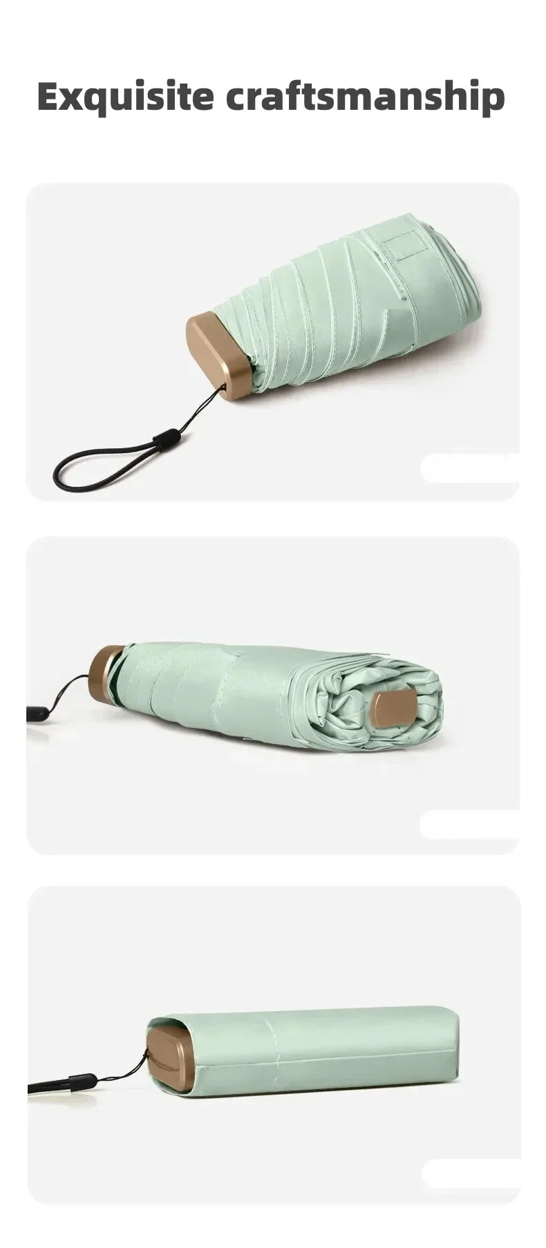 Mini-Sonnenschirm, kleiner Taschenschirm, Vinyl-Faltschirm, UV-Schutz, Sonnenschutz, Taschenparasol, Kapselschirm – Detail 10