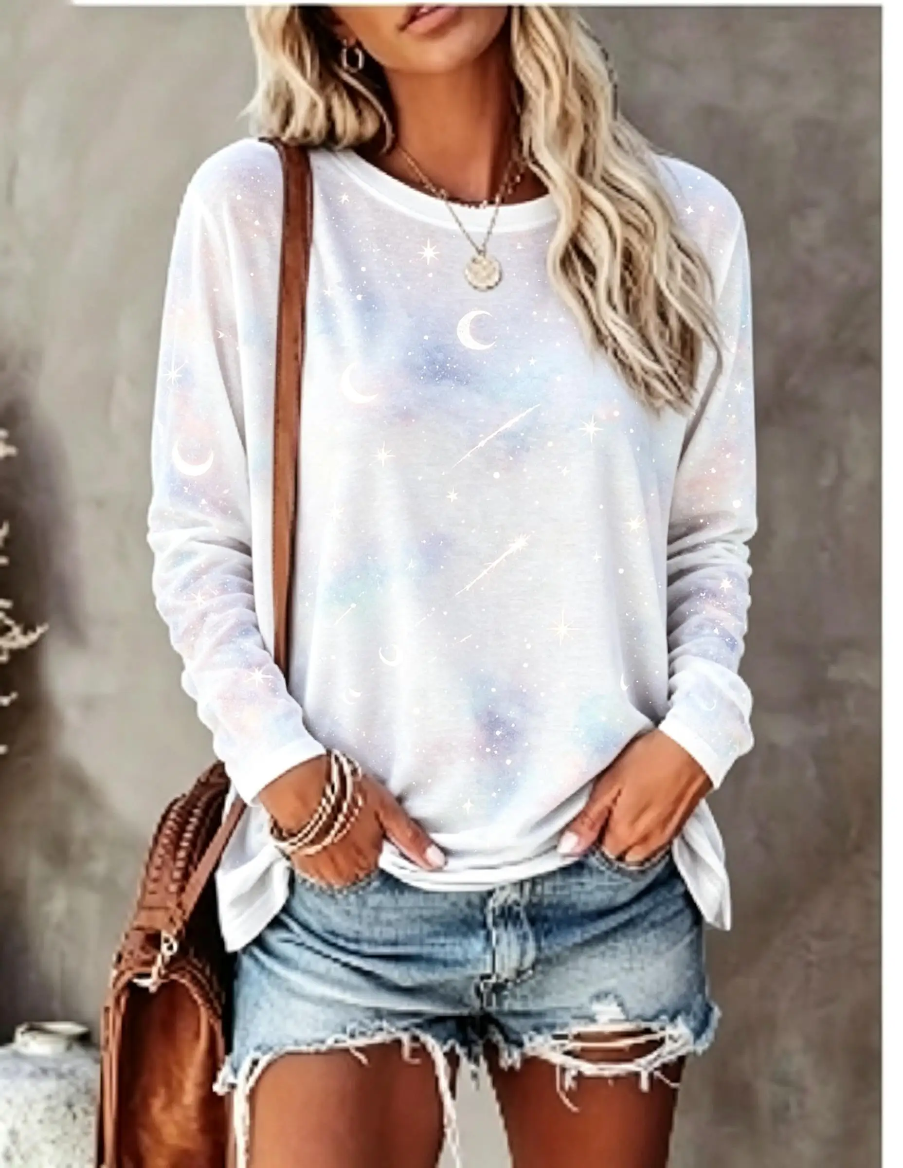 Women Long Sleeve T‑Shirt Vintage Watercolor Rose Floral Full Print Crew Neck Casual Fall Tops