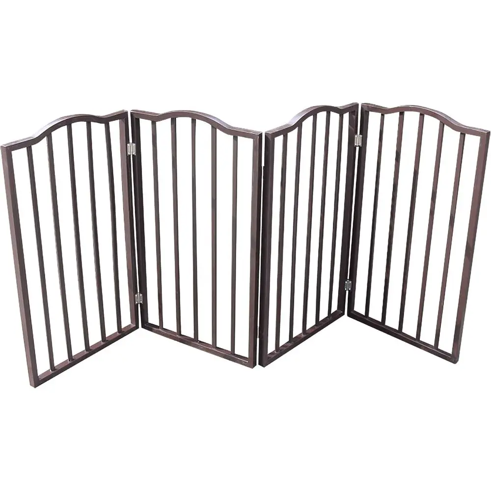 reestanding olding Pet Gate – Wooden Dog Gate or Doorways, Stairs & Indoor Spaces, Brown Arc Design