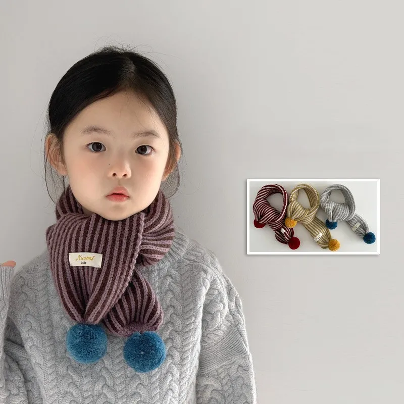 Children's Scarf  Winter Korean-style Striped Knitted Baby Scarves for Girls Boys Neck Warmer Windproof Warm Kids Neck Scarf