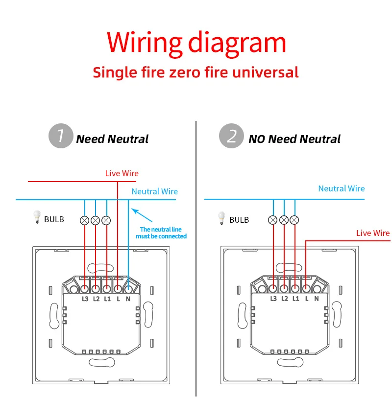 ZigBee Smart Push Button Switch No Neutral / With Neutral Wire Smart Life Tuya APP Alexa Google Home Voice Control 1/2/3 Gang EU