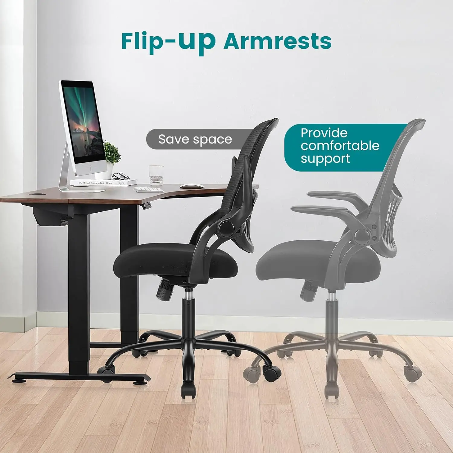 Office Computer Desk Chair, Mid-Back Ergonomic Mesh Rolling Work Swivel Task Chairs with Wheels, Comfortable Lumbar Support,