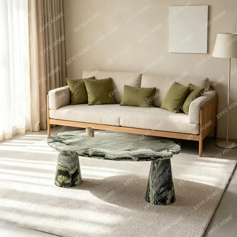 XX premium natural green marble oval coffee table living room coffee table tea table