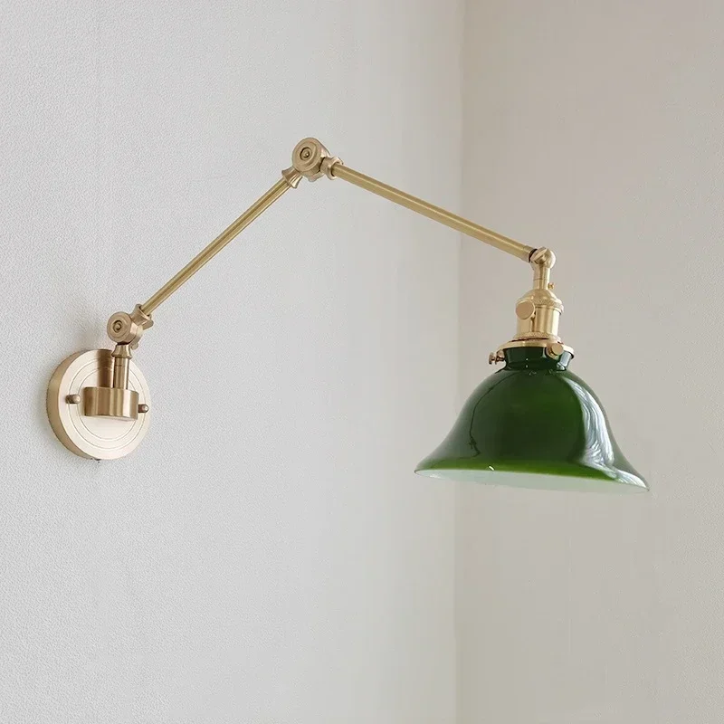 Cream White Wall Lamp Rotate Beisde Swing Long Arm White Green Lampshade Nordic Modern Lighting Bathroom Wall Lamp