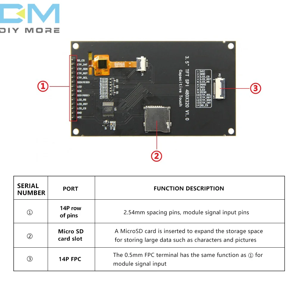 Imagem -04 - Módulo de Exibição de Tela Sensível ao Toque Lcd Tft 4w-spi Serial Ft6336u Conetável 5v 320x480 Ips 35