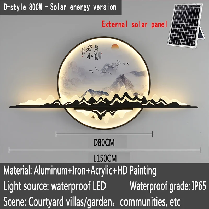 KERWIN Solar Outdoor Mural Lamp Creative Circular Landscape Waterproof Mural Outdoor Villa Courtyard Garden Decoration Painting