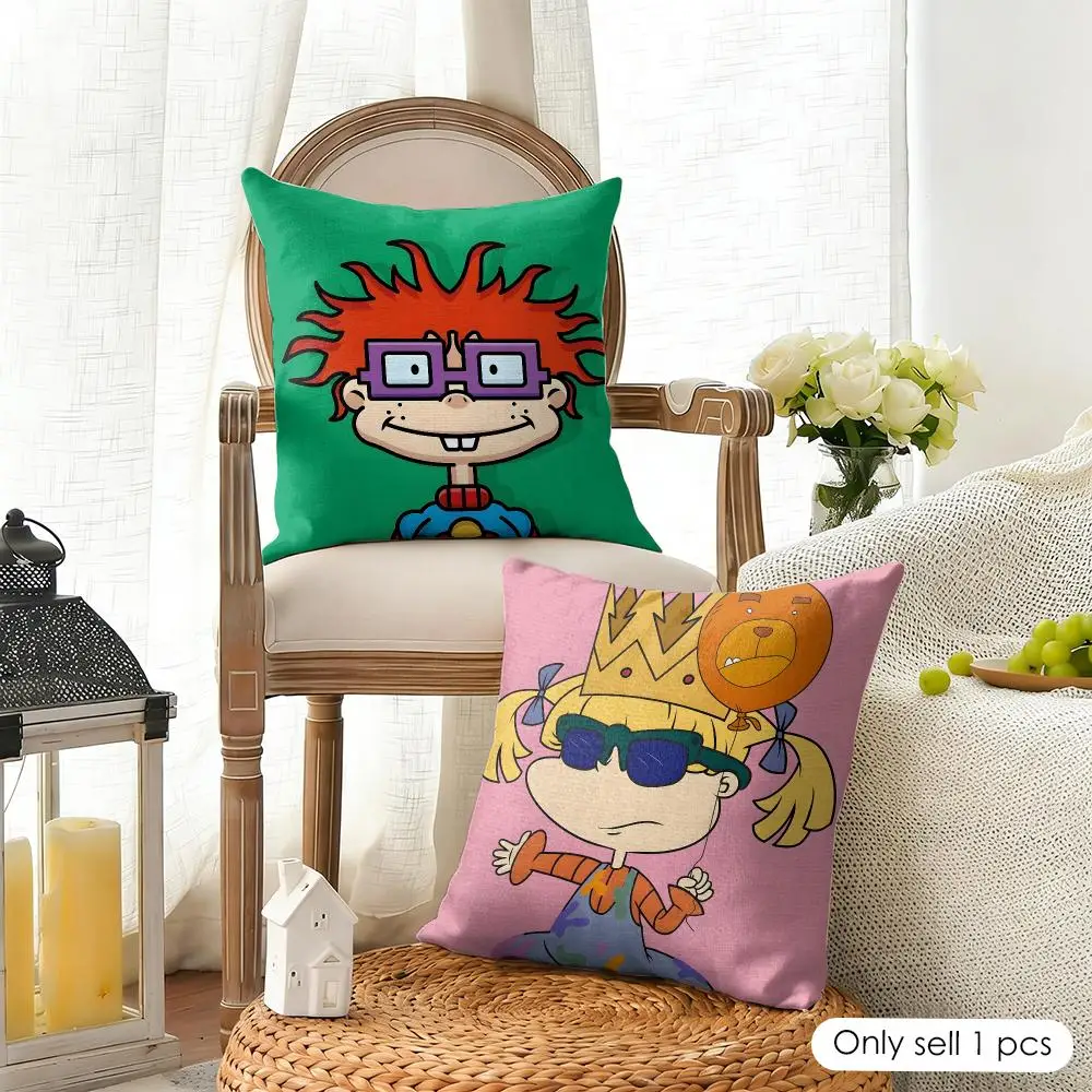ANIME Cartoon R-Rugrats Cushion Cover Organic Linen Square Pillow Case Durable Non-Allergenic And Kind To Skin