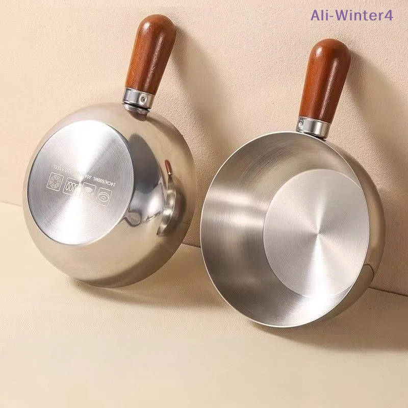 Edelstahl-Instantnudeltopf, kleiner Topf für eine Person, hochwertiges Aussehen, Pfirsichholz-Snacktopf, kleiner Kochtopf