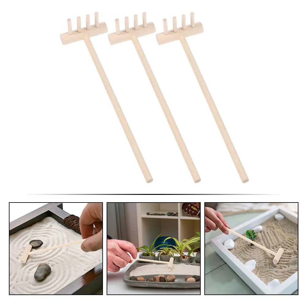 3Pcs Sustainable Bamboo Tiny Zen Sand Rakes for Tabletop Sand Garden Decor Create Calming Patterns Portable Reusable Mini Garden