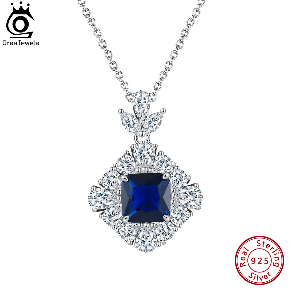 

ORSA JEWELS Luxury Created Sapphire Pendant Necklace 925 Sterling Silver Women Shiny Pendant Anniversary Gift Jewelry LZN06