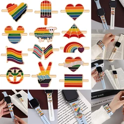 Aşk aşk gökkuşağı Watchband Charms için Iwatch LGBT kalp takı çivi için Apple saat kayışı silikon yumuşak bilezik Charms