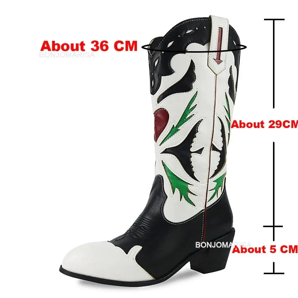 Embroidered Western Boots For Women Heart Shaped Fashion Cowboy Cowgirl Boots Handmake Retro Vintage Shoes 2022 Winter Autumn