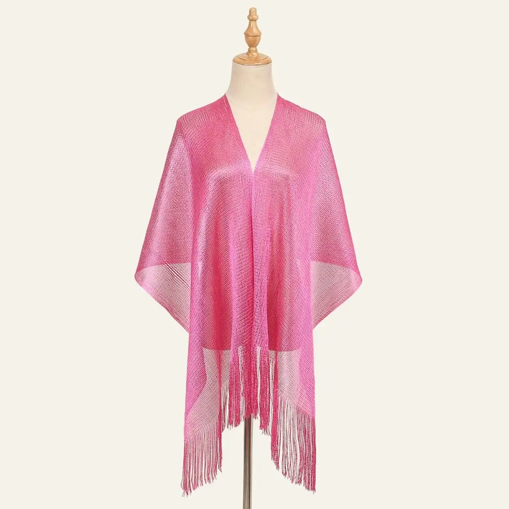 Verão proteção solar cachecol borlas temperamento vestidos xales elegante ouro prata pashmina para mulher