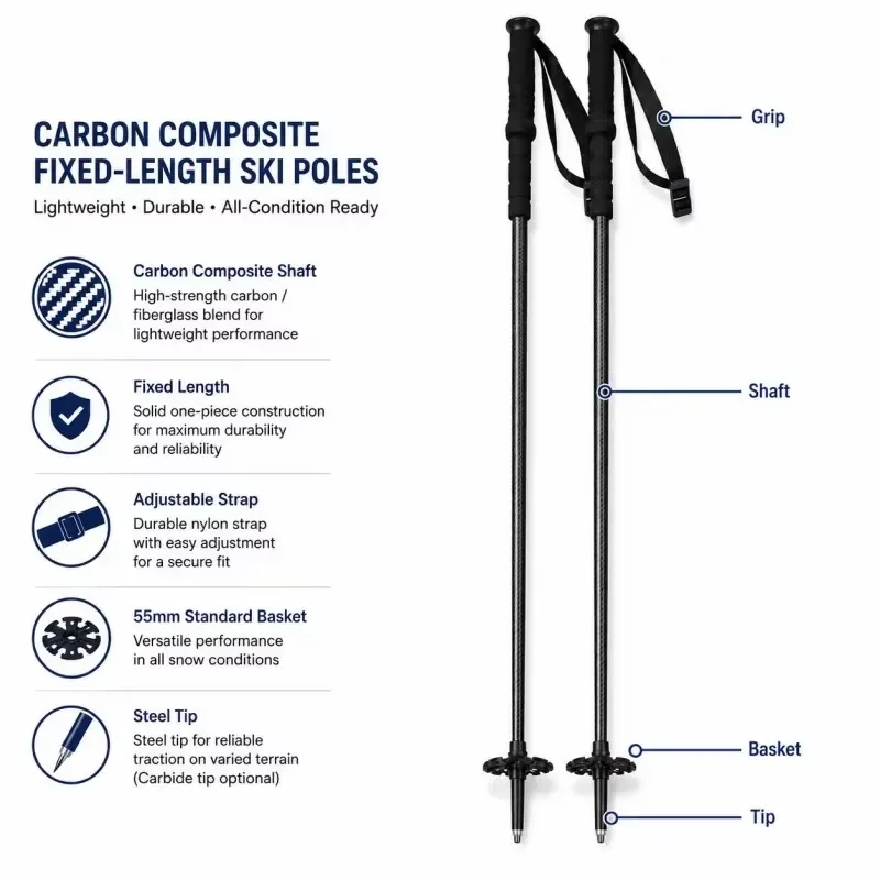 Zero Carbon Composite Fixed Length Ski Poles Lightweight Alpine Skiing Sticks Factory Direct Wholesale
