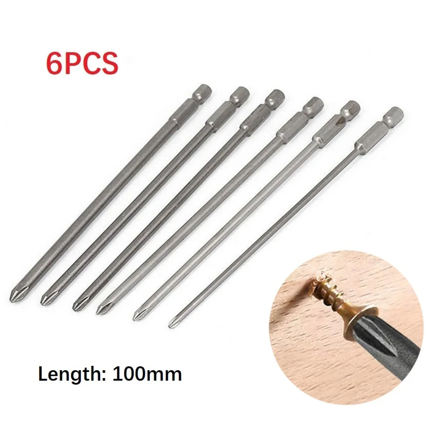 6Pcs/Set 1/4inch Shank 100mm High Hardness  Hex Cross  Screwdriver Bit Alloy Steel Screw Driver Hand Tools