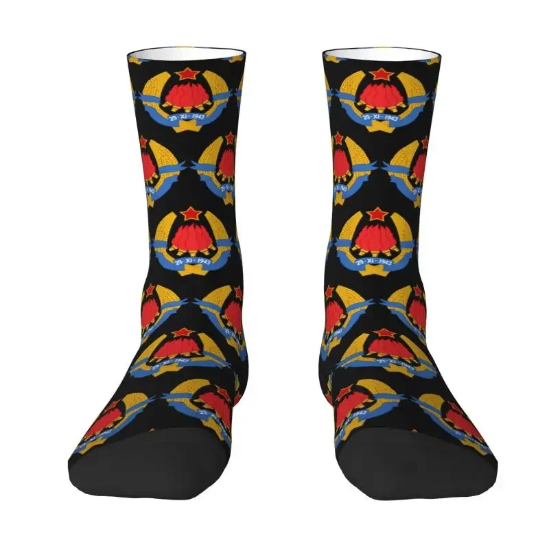 

Yugoslavia Emblem Men Male Women Crazy Crew Socks Hip Hop Cool 3D Print Socialist Star Dress Socks