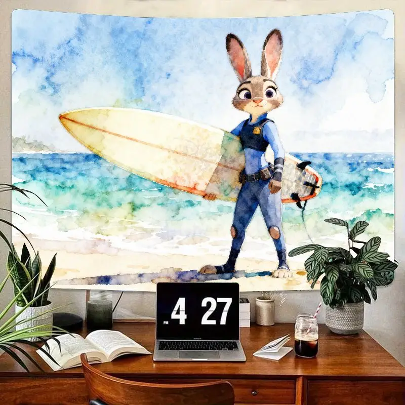 

1 шт. гобелен Zootopia Judy Hopps, акварельный пляжный серфер, настенное искусство, современный полиэстеровый домашний декор для гостиной, спальни, милый Gi