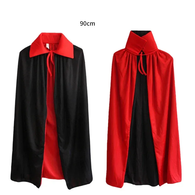 

Gold Silver Red Black Women Men Adult Medieval Vampire Witch Ghost Party Costume Leather Look Halloween Long Cape Cloak