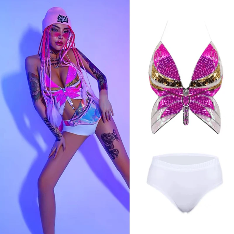 

2025 Sequin Bikini Sets Hiphop Clothing Women'S Group Gogo Dancers Performance Costumes Nightclub Bar Dj Stage Wear DQS7777